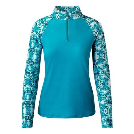 Womens SPF Blue Long Sleeve Rash Shirt With Zip-Ostar Swimwear recommend