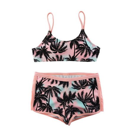 Pink Coconut Tree Bikini For Girl Swimwear With Top And Shorts -Ostar Swimwear recommend