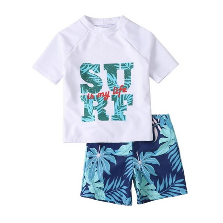 Tropical Plants Print Boys Custom Rash Guard Popular Children's Swimwear